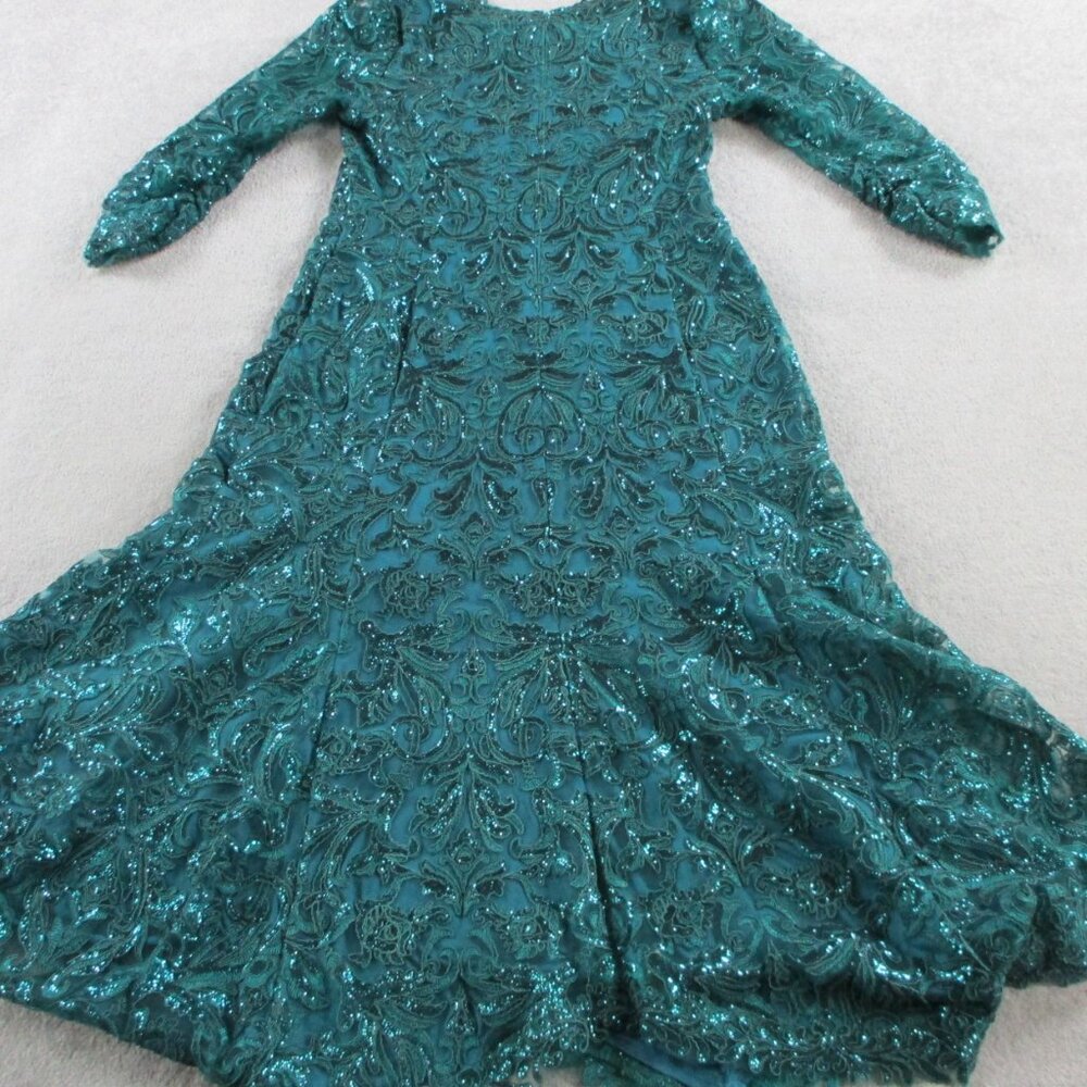 Tadashi Shoji Dress Womens 16 Cerulean Green Vivar Handkerchief Hem V Neck Midi - Picture 4 of 12